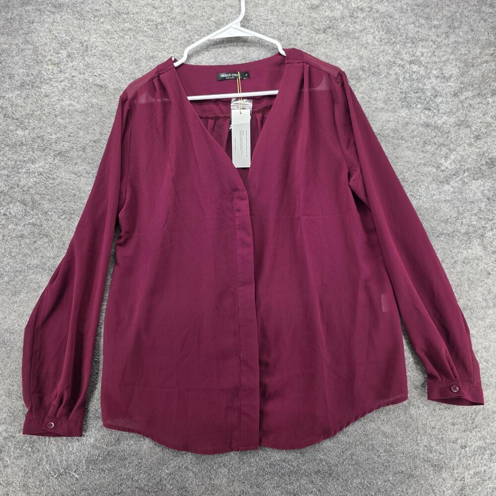 Urban Coco Blouse Womens L Purple V-Neck Long Sleeve Chiffon Lightweight Casual